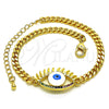 Oro Laminado Fancy Bracelet, Gold Filled Style Evil Eye Design, with Multicolor Micro Pave, White Enamel Finish, Golden Finish, 03.341.0175.08 (04 MM Thickness, 8 Inches Length)