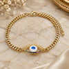 Oro Laminado Fancy Bracelet, Gold Filled Style Evil Eye Design, with Multicolor Micro Pave, White Enamel Finish, Golden Finish, 03.341.0175.08 (04 MM Thickness, 8 Inches Length)