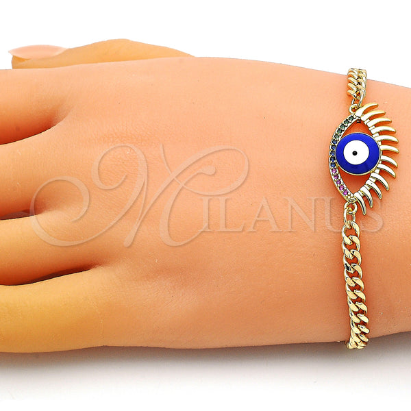 Gold Filled Bracelet — Fancy Bracelet Evil Eye Design with Multicolor Micro — alternate product view — SKU 149147 | Oro Laminado brazalete — elegante Bracelet Evil Eye diseño with Multicolor Micro — SKU 149147