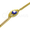 Oro Laminado Fancy Bracelet, Gold Filled Style Evil Eye Design, with Multicolor Micro Pave, Blue Enamel Finish, Golden Finish, 03.341.0175.1.08 (04 MM Thickness, 8 Inches Length)