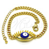 Oro Laminado Fancy Bracelet, Gold Filled Style Evil Eye Design, with Multicolor Micro Pave, Blue Enamel Finish, Golden Finish, 03.341.0175.1.08 (04 MM Thickness, 8 Inches Length)