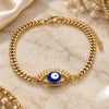 Oro Laminado Fancy Bracelet, Gold Filled Style Evil Eye Design, with Multicolor Micro Pave, Blue Enamel Finish, Golden Finish, 03.341.0175.1.08 (04 MM Thickness, 8 Inches Length)