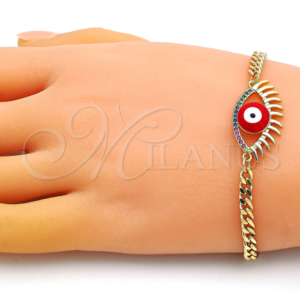 Gold Filled Bracelet — Fancy Bracelet Evil Eye Design with Multicolor Micro — alternate product view — SKU 149148 | Oro Laminado brazalete — elegante Bracelet Evil Eye diseño with Multicolor Micro — SKU 149148