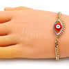 Oro Laminado Fancy Bracelet, Gold Filled Style Evil Eye Design, with Multicolor Micro Pave, Red Enamel Finish, Golden Finish, 03.341.0175.2.08 (04 MM Thickness, 8 Inches Length)