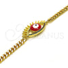 Oro Laminado Fancy Bracelet, Gold Filled Style Evil Eye Design, with Multicolor Micro Pave, Red Enamel Finish, Golden Finish, 03.341.0175.2.08 (04 MM Thickness, 8 Inches Length)