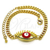 Oro Laminado Fancy Bracelet, Gold Filled Style Evil Eye Design, with Multicolor Micro Pave, Red Enamel Finish, Golden Finish, 03.341.0175.2.08 (04 MM Thickness, 8 Inches Length)