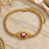 Oro Laminado Fancy Bracelet, Gold Filled Style Evil Eye Design, with Multicolor Micro Pave, Red Enamel Finish, Golden Finish, 03.341.0175.2.08 (04 MM Thickness, 8 Inches Length)