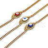 Oro Laminado Fancy Bracelet, Gold Filled Style Evil Eye Design, with Multicolor Micro Pave, Red Enamel Finish, Golden Finish, 03.341.0175.2.08 (04 MM Thickness, 8 Inches Length)
