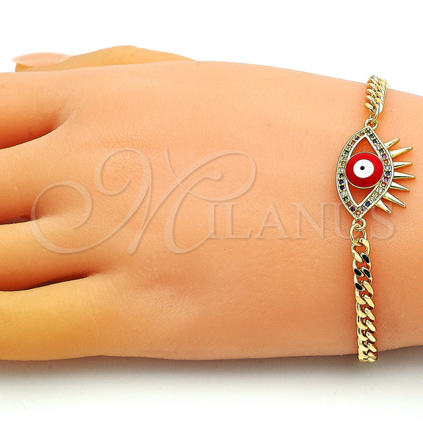 Gold Filled Bracelet — Fancy Bracelet Evil Eye Design with Multicolor Micro — alternate product view — SKU 149149 | Oro Laminado brazalete — elegante Bracelet Evil Eye diseño with Multicolor Micro — SKU 149149