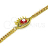Oro Laminado Fancy Bracelet, Gold Filled Style Evil Eye Design, with Multicolor Micro Pave, Red Enamel Finish, Golden Finish, 03.341.0176.08 (04 MM Thickness, 8 Inches Length)