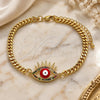 Oro Laminado Fancy Bracelet, Gold Filled Style Evil Eye Design, with Multicolor Micro Pave, Red Enamel Finish, Golden Finish, 03.341.0176.08 (04 MM Thickness, 8 Inches Length)
