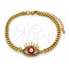 Oro Laminado Fancy Bracelet, Gold Filled Style Evil Eye Design, with Multicolor Micro Pave, Red Enamel Finish, Golden Finish, 03.341.0176.08 (04 MM Thickness, 8 Inches Length)