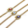 Oro Laminado Fancy Bracelet, Gold Filled Style Evil Eye Design, with Multicolor Micro Pave, Red Enamel Finish, Golden Finish, 03.341.0176.08 (04 MM Thickness, 8 Inches Length)