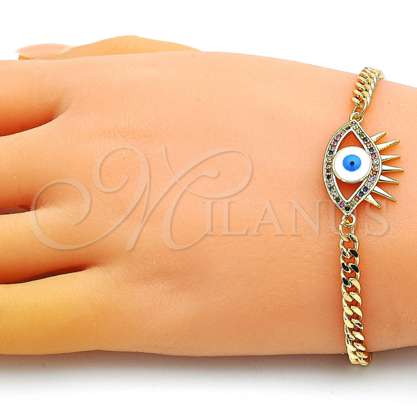 Gold Filled Bracelet — Fancy Bracelet Evil Eye Design with Multicolor Micro — alternate product view — SKU 149150 | Oro Laminado brazalete — elegante Bracelet Evil Eye diseño with Multicolor Micro — SKU 149150