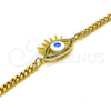 Oro Laminado Fancy Bracelet, Gold Filled Style Evil Eye Design, with Multicolor Micro Pave, White Enamel Finish, Golden Finish, 03.341.0176.1.08 (04 MM Thickness, 8 Inches Length)