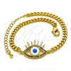 Oro Laminado Fancy Bracelet, Gold Filled Style Evil Eye Design, with Multicolor Micro Pave, White Enamel Finish, Golden Finish, 03.341.0176.1.08 (04 MM Thickness, 8 Inches Length)