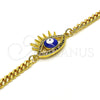 Oro Laminado Fancy Bracelet, Gold Filled Style Evil Eye Design, with Multicolor Micro Pave, Blue Enamel Finish, Golden Finish, 03.341.0176.2.08 (04 MM Thickness, 8 Inches Length)