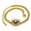 Oro Laminado Fancy Bracelet, Gold Filled Style Evil Eye Design, with Multicolor Micro Pave, Blue Enamel Finish, Golden Finish, 03.341.0176.2.08 (04 MM Thickness, 8 Inches Length)