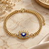 Oro Laminado Fancy Bracelet, Gold Filled Style Evil Eye Design, with Multicolor Micro Pave, Blue Enamel Finish, Golden Finish, 03.341.0176.2.08 (04 MM Thickness, 8 Inches Length)