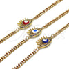 Oro Laminado Fancy Bracelet, Gold Filled Style Evil Eye Design, with Multicolor Micro Pave, Blue Enamel Finish, Golden Finish, 03.341.0176.2.08 (04 MM Thickness, 8 Inches Length)
