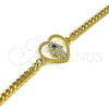 Oro Laminado Fancy Bracelet, Gold Filled Style Heart and Hand of God Design, with White Micro Pave and Sapphire Blue Cubic Zirconia, Polished, Golden Finish, 03.341.0177.08 (04 MM Thickness, 8 Inches Length)