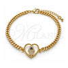 Oro Laminado Fancy Bracelet, Gold Filled Style Heart and Hand of God Design, with White Micro Pave and Sapphire Blue Cubic Zirconia, Polished, Golden Finish, 03.341.0177.08 (04 MM Thickness, 8 Inches Length)