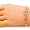 Oro Laminado Fancy Bracelet, Gold Filled Style Heart and Star Design, with White Cubic Zirconia, Polished, Golden Finish, 03.341.0178.08 (04 MM Thickness, 8 Inches Length)