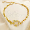 Oro Laminado Fancy Bracelet, Gold Filled Style Heart and Star Design, with White Cubic Zirconia, Polished, Golden Finish, 03.341.0178.08 (04 MM Thickness, 8 Inches Length)