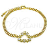 Oro Laminado Fancy Bracelet, Gold Filled Style Heart and Star Design, with White Cubic Zirconia, Polished, Golden Finish, 03.341.0178.08 (04 MM Thickness, 8 Inches Length)