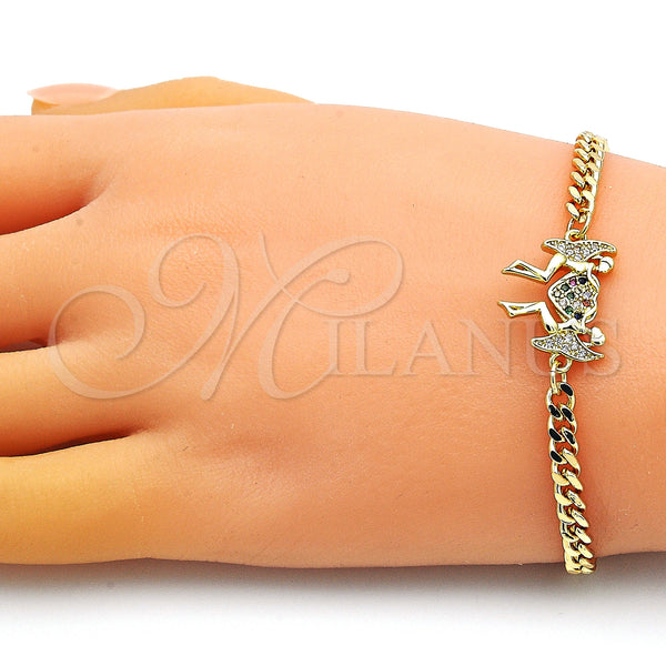 Gold Filled Bracelet — Fancy Bracelet Heart and Angel Design with Multicolor — alternate product view — SKU 149154 | Oro Laminado brazalete — elegante Bracelet corazón and Angel diseño with Multicolor — SKU 149154