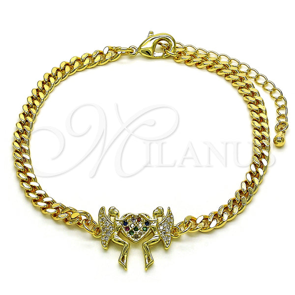 Gold Filled Bracelet — Fancy Bracelet Heart and Angel Design with Multicolor — main product view — SKU 149154 | Oro Laminado brazalete — elegante Bracelet corazón and Angel diseño with Multicolor — SKU 149154