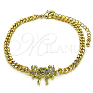 Gold Filled Bracelet — Fancy Bracelet Heart and Angel Design with Multicolor — main product view — SKU 149154 | Oro Laminado brazalete — elegante Bracelet corazón and Angel diseño with Multicolor — SKU 149154