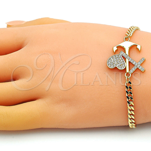 Gold Filled Bracelet — Fancy Bracelet Anchor and Cross Design with White — alternate product view — SKU 149155 | Oro Laminado brazalete — elegante Bracelet Anchor and cruz diseño with blanco — SKU 149155