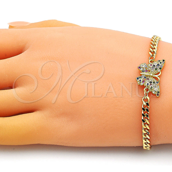 Gold Filled Bracelet — Fancy Bracelet Butterfly Design with Multicolor Micro Pave — alternate product view — SKU 149156 | Oro Laminado brazalete — elegante Bracelet Butterfly diseño with Multicolor Micro Pave — SKU 149156