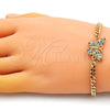 Oro Laminado Fancy Bracelet, Gold Filled Style Butterfly Design, with Multicolor Micro Pave, Polished, Golden Finish, 03.341.0181.08 (04 MM Thickness, 8 Inches Length)