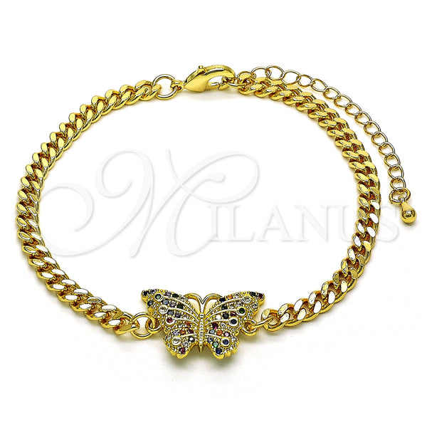 Gold Filled Bracelet — Fancy Bracelet Butterfly Design with Multicolor Micro Pave — main product view — SKU 149156 | Oro Laminado brazalete — elegante Bracelet Butterfly diseño with Multicolor Micro Pave — SKU 149156