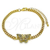 Oro Laminado Fancy Bracelet, Gold Filled Style Butterfly Design, with Multicolor Micro Pave, Polished, Golden Finish, 03.341.0181.08 (04 MM Thickness, 8 Inches Length)