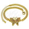 Oro Laminado Fancy Bracelet, Gold Filled Style Butterfly Design, with Multicolor Micro Pave, Polished, Golden Finish, 03.341.0182.08 (04 MM Thickness, 8 Inches Length)