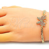 Oro Laminado Fancy Bracelet, Gold Filled Style Butterfly Design, with White Micro Pave, Polished, Golden Finish, 03.341.0182.1.08 (04 MM Thickness, 8 Inches Length)