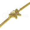Oro Laminado Fancy Bracelet, Gold Filled Style Butterfly Design, with White Micro Pave, Polished, Golden Finish, 03.341.0182.1.08 (04 MM Thickness, 8 Inches Length)