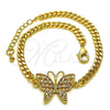 Oro Laminado Fancy Bracelet, Gold Filled Style Butterfly Design, with White Micro Pave, Polished, Golden Finish, 03.341.0182.1.08 (04 MM Thickness, 8 Inches Length)