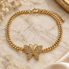 Oro Laminado Fancy Bracelet, Gold Filled Style Butterfly Design, with White Micro Pave, Polished, Golden Finish, 03.341.0182.1.08 (04 MM Thickness, 8 Inches Length)