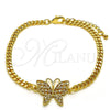 Oro Laminado Fancy Bracelet, Gold Filled Style Butterfly Design, with White Micro Pave, Polished, Golden Finish, 03.341.0182.1.08 (04 MM Thickness, 8 Inches Length)