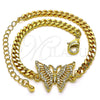 Oro Laminado Fancy Bracelet, Gold Filled Style Butterfly Design, with White Micro Pave, Polished, Golden Finish, 03.341.0183.08 (04 MM Thickness, 8 Inches Length)