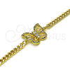 Oro Laminado Fancy Bracelet, Gold Filled Style Butterfly Design, with Multicolor Micro Pave and White Cubic Zirconia, Polished, Golden Finish, 03.341.0184.08