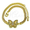 Oro Laminado Fancy Bracelet, Gold Filled Style Butterfly Design, with Multicolor Micro Pave and White Cubic Zirconia, Polished, Golden Finish, 03.341.0184.08