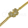Oro Laminado Fancy Bracelet, Gold Filled Style Butterfly Design, with White Micro Pave, Polished, Golden Finish, 03.341.0185.08 (04 MM Thickness, 8 Inches Length)