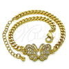 Oro Laminado Fancy Bracelet, Gold Filled Style Butterfly Design, with White Micro Pave, Polished, Golden Finish, 03.341.0185.08 (04 MM Thickness, 8 Inches Length)