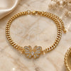 Oro Laminado Fancy Bracelet, Gold Filled Style Butterfly Design, with White Micro Pave, Polished, Golden Finish, 03.341.0185.08 (04 MM Thickness, 8 Inches Length)