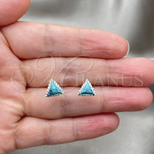 Sterling Silver Ring — Stud Earring with White Cubic Zirconia and Turquoise — alternate product view — SKU 149183 | Plata 925 anillo — Stud Earring with blanco Cubic Zirconia and Turquoise — SKU 149183